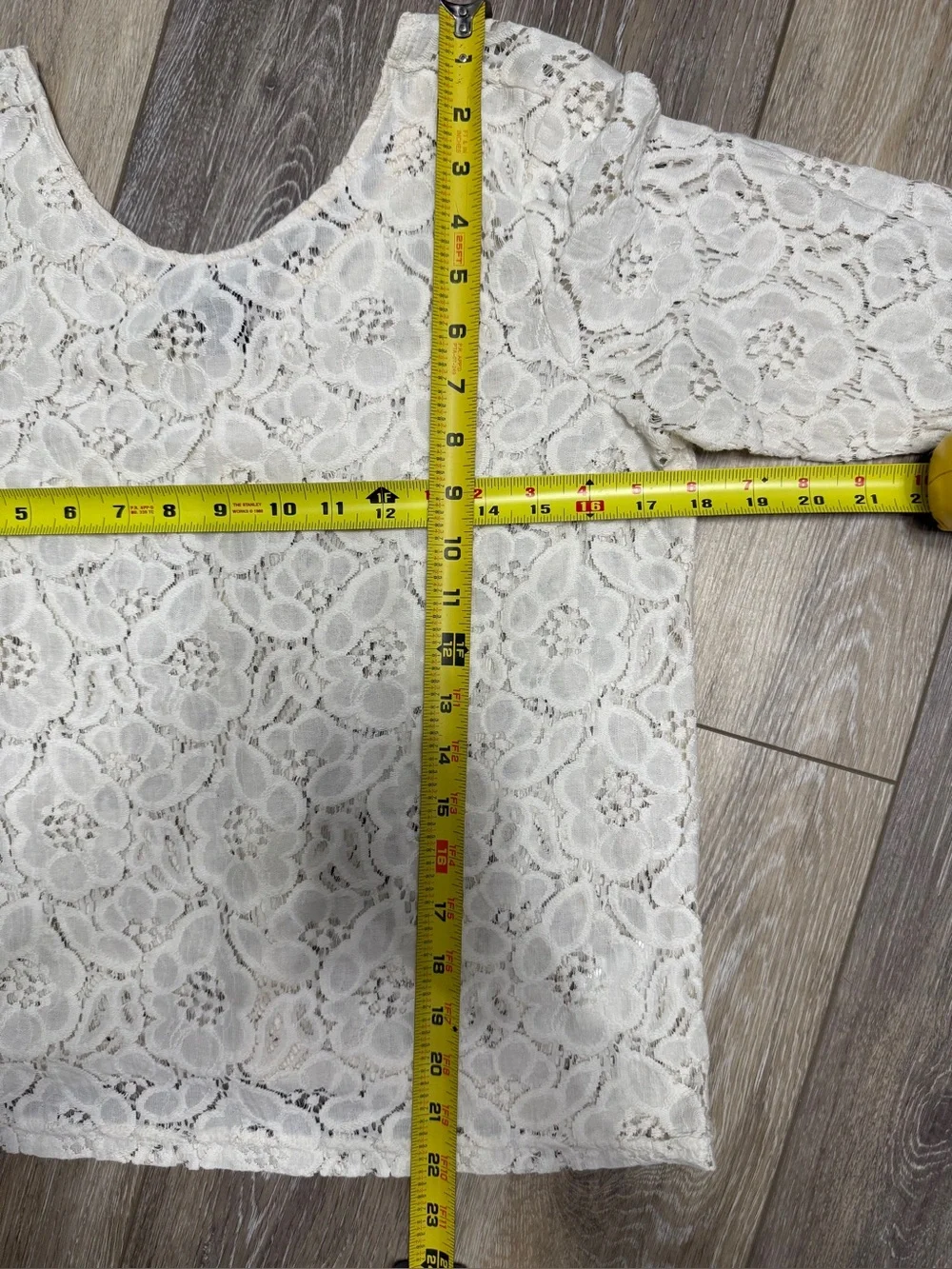 #19)  H&M Cream Floral Lace Scoop Neck Blouse